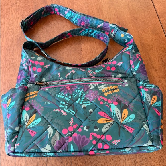 Lug Floral Quilted Shoulder Bag - Teal and Pink - Picture 4 of 7